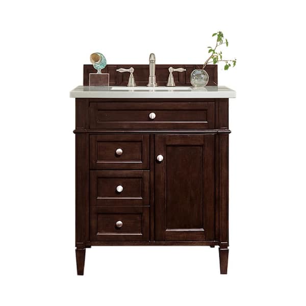 James Martin Vanities Brittany 30 in. W x 23.5 in.D x 34 in. H Single Vanity in Burnished Mahogany with Solid Surface Top in Arctic Fall