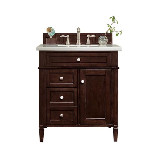 James Martin Vanities Brittany 30 in. W x 23.5 in.D x 34 in. H Single Bath Vanity in Burnished Mahogany with Marble Top in Carrara White
