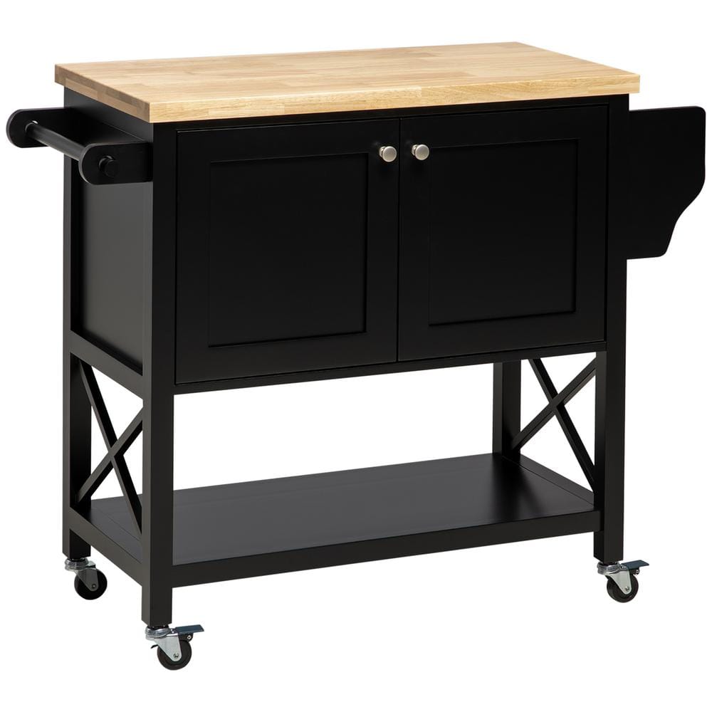 HOMCOM Black Rolling Kitchen Island On Wheels, Utility Serving Cart ...