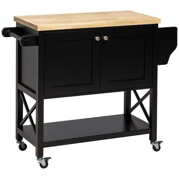 HOMCOM Black Rolling Kitchen Island On Wheels Utility Serving