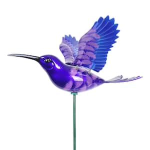 WindyWing Purple Blue Hummingbird 2.4 ft. Multi-Color Plastic Garden Stake