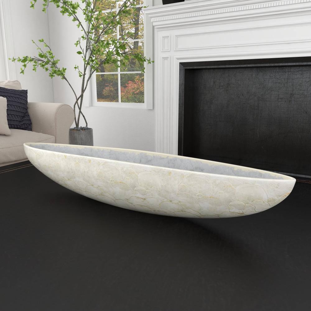 White Oval Resin Decorative Bowl with Capiz Shell