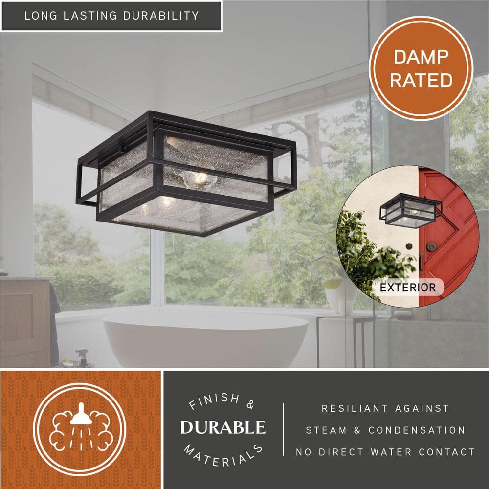 Hyde Park Espresso Bronze Square Outdoor Flush Mount Light with Seeded Glass