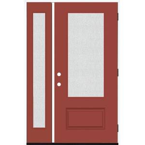 Legacy 51 in. x 80 in. 3/4 Lite Rain Glass LHOS Primed Morocco Red Finish Fiberglass Prehung Front Door with 12 in. SL