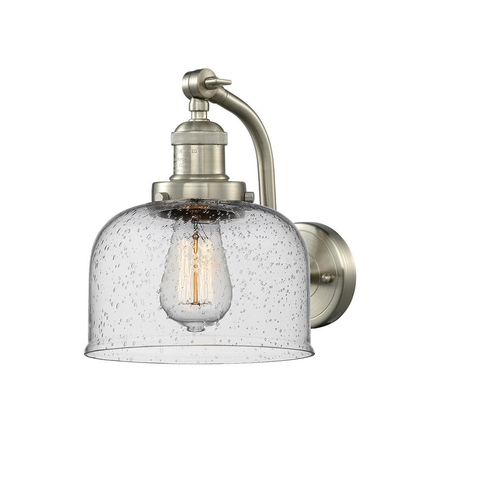 Bell 8 in. 1-Light Brushed Satin Nickel Wall Sconce with Seedy Glass Shade price history on PriceWatchPro