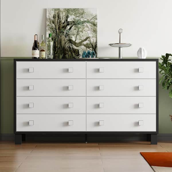 FUFU&GAGA White Wood 63 in. W Sideboard Cupboard in Modern Style WIth 8 Drawers for Home Kitchen Storage