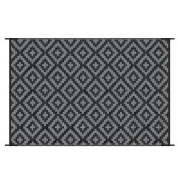 4 ft. x 6 ft. Black and Gray Reversible Camping Rug, Waterproof Outdoor Patio Plastic Straw Rug for Porch and Balcony
