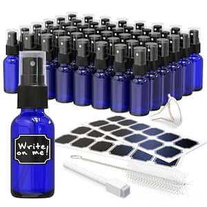 1 oz. Blue Glass Spray Mist Bottles with Bottle Brush, Funnel, and Labels (Set of 48)