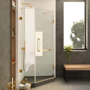 32 in. W x 74.25 in. H Neo Angle Fixed Frameless Corner Shower Enclosure in Satin Brass