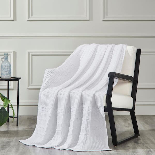 Waffle Weave White Throw Decorative Cotton Blanket