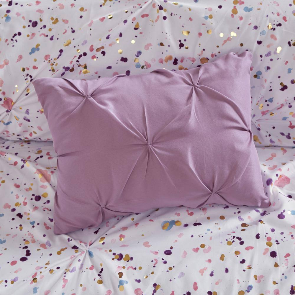 Full/Queen White and Plum Pintuck Duvet Cover Set