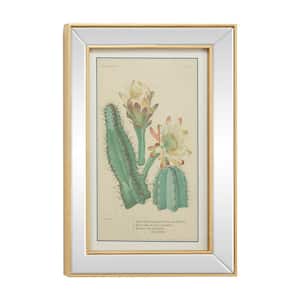 19 in. x 28 in. Rectangular Gold Metal Beaded and Mirror Framed Botanical Wall Art
