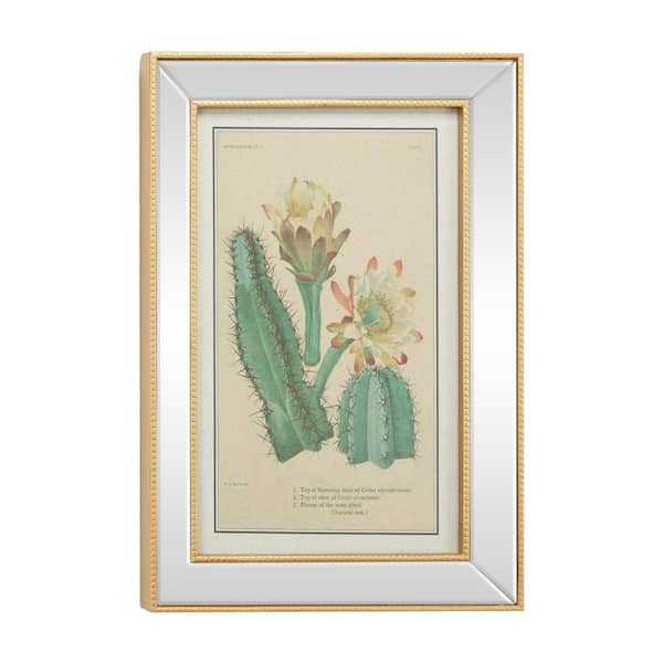 Litton Lane 19 in. x 28 in. Rectangular Gold Metal Beaded and Mirror Framed Botanical Wall Art