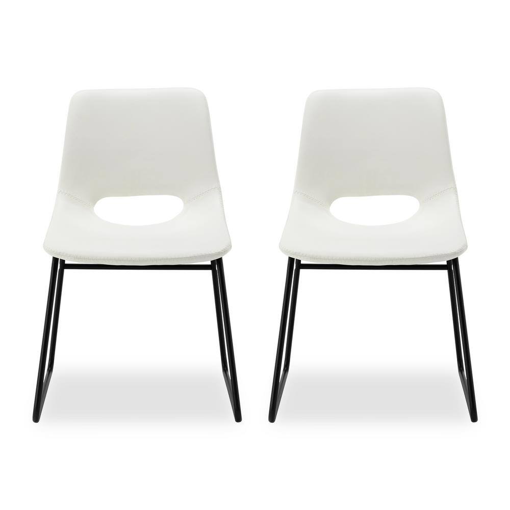 LUE BONA 18 in. White Low Back Metal Frame Bar Stools with Faux Leather