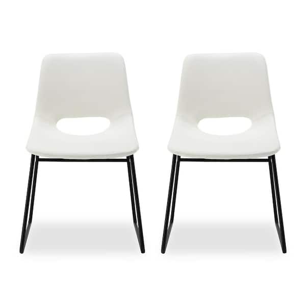 LUE BONA 18 in. White Low Back Metal Frame Bar Stools with Faux Leather Seat (Set of 2)