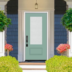 Legacy 36 in. x 80 in. 3/4 Lite Rain Glass RHIS Primed Quarry Finish Fiberglass Prehung Front Door