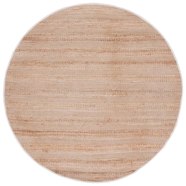 SAFAVIEH Natural Fiber Ivory/Beige 7 ft. x 7 ft. Striped Woven Round Area Rug