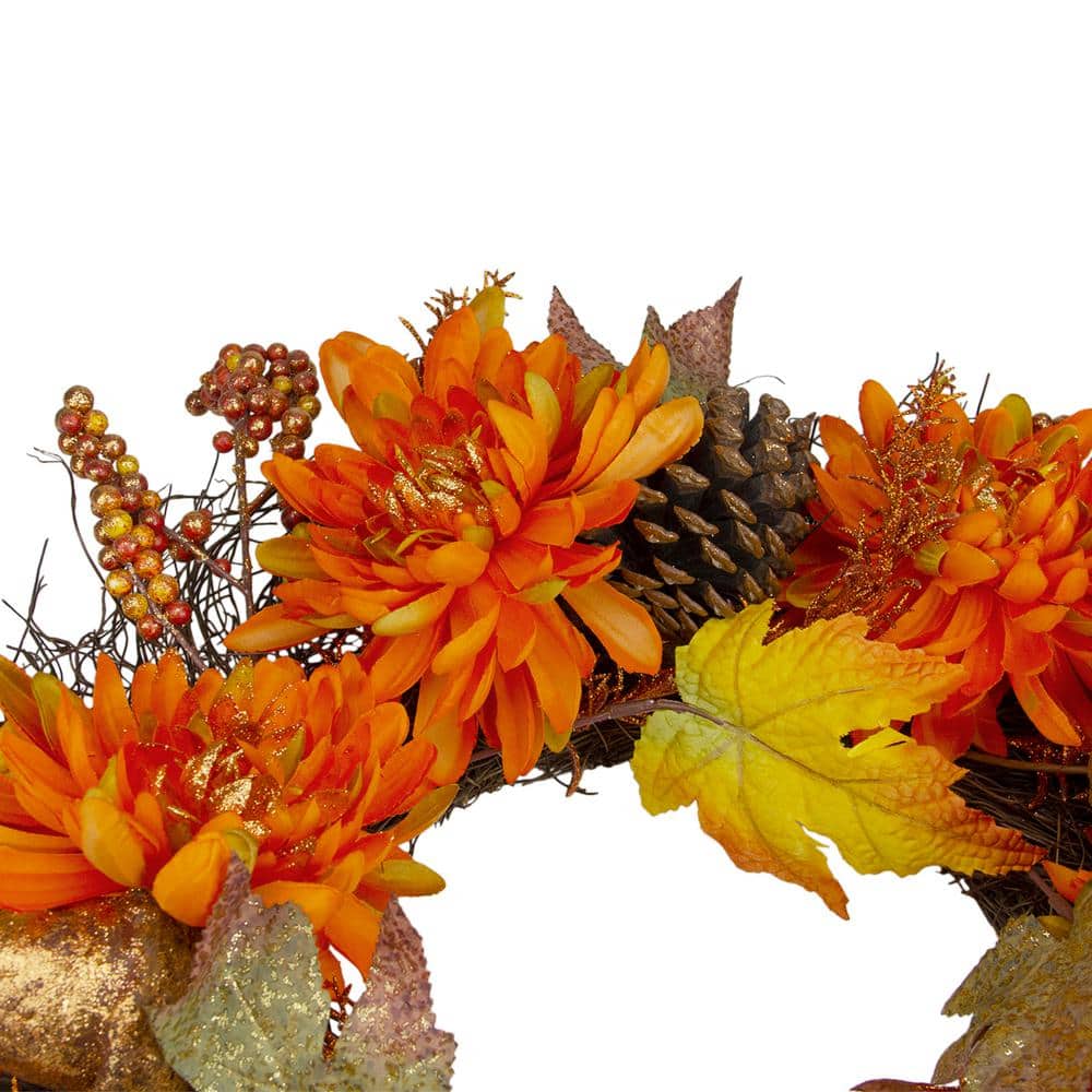 Orange and Yellow Artificial Floral Grapevine Wreath, 22-Inch