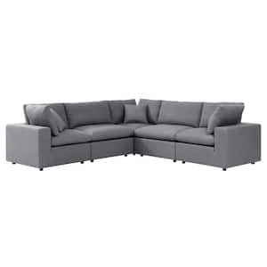 Commix 5-Pieces Sunbrella Aluminum Outdoor L-Shaped Sectional Sofa with Cushions in Gray