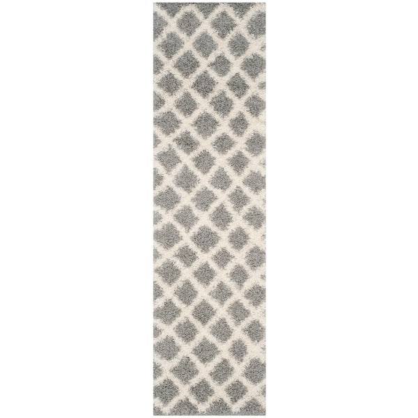 Dallas Shag Gray/Ivory 2 ft. x 12 ft. Geometric Multi-Diamonds Runner Rug