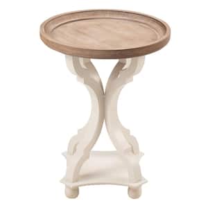 Farmhouse 25 in. Natural Brown Wood Tray Top Round End Table with Crossed Legs (18.9 in. W x 18.9 in. D x 25 in. H)