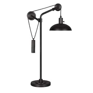 33 in. Black Industrial Integrated LED Bedside Table Lamp with Black Metal Shade
