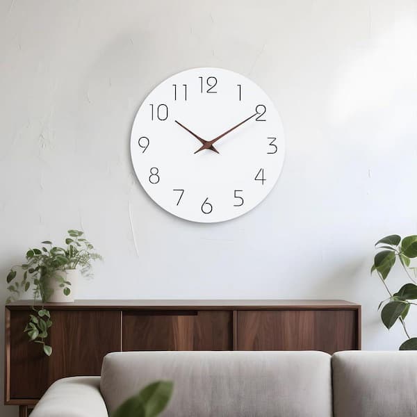 Wall Clock 16 in. White Battery Operated Silent Non Ticking Simple