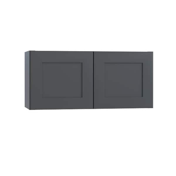 Home Decorators Collection Newport 24 in. W x 12 in. D x 18 in. H Assembled Plywood Wall Bridge Kitchen Cabinet in Deep Onyx with Soft Close