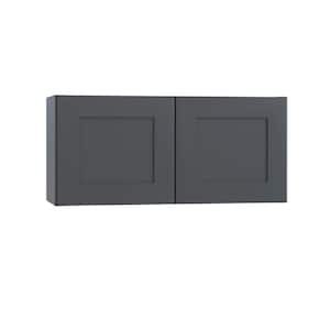 Newport Deep Onyx Plywood Shaker Assembled Wall Bridge Kitchen Cabinet Soft Close 30 in. W x 12 in. D x 15 in. H