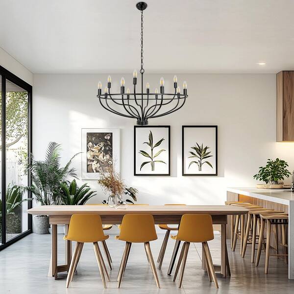 クッション Emeritpro 12-Light Black Wheel Shaped Chandelier Industrial
