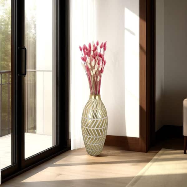 Modern 28 in. Gold and White Resin Round Decorative Vase