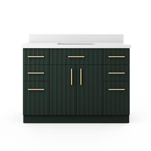 SCOTT LIVING Buntz 48 in. W x 20 in. D x 34.5in. H Bathroom Vanity in Green w/ Quartz Vanity Top in White w/ White Basin
