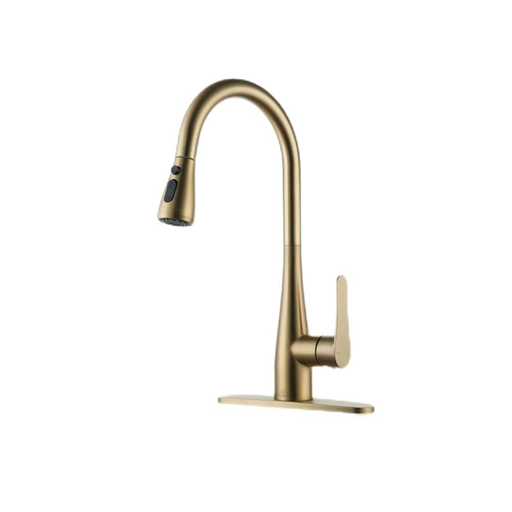 Brushed Gold Stainless Steel Pull-Out Spray Kitchen Faucet