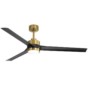 Parvez 60 in. Integrated LED Indoor Black-Blade Gold Ceiling Fans with Light and Remote Control Included