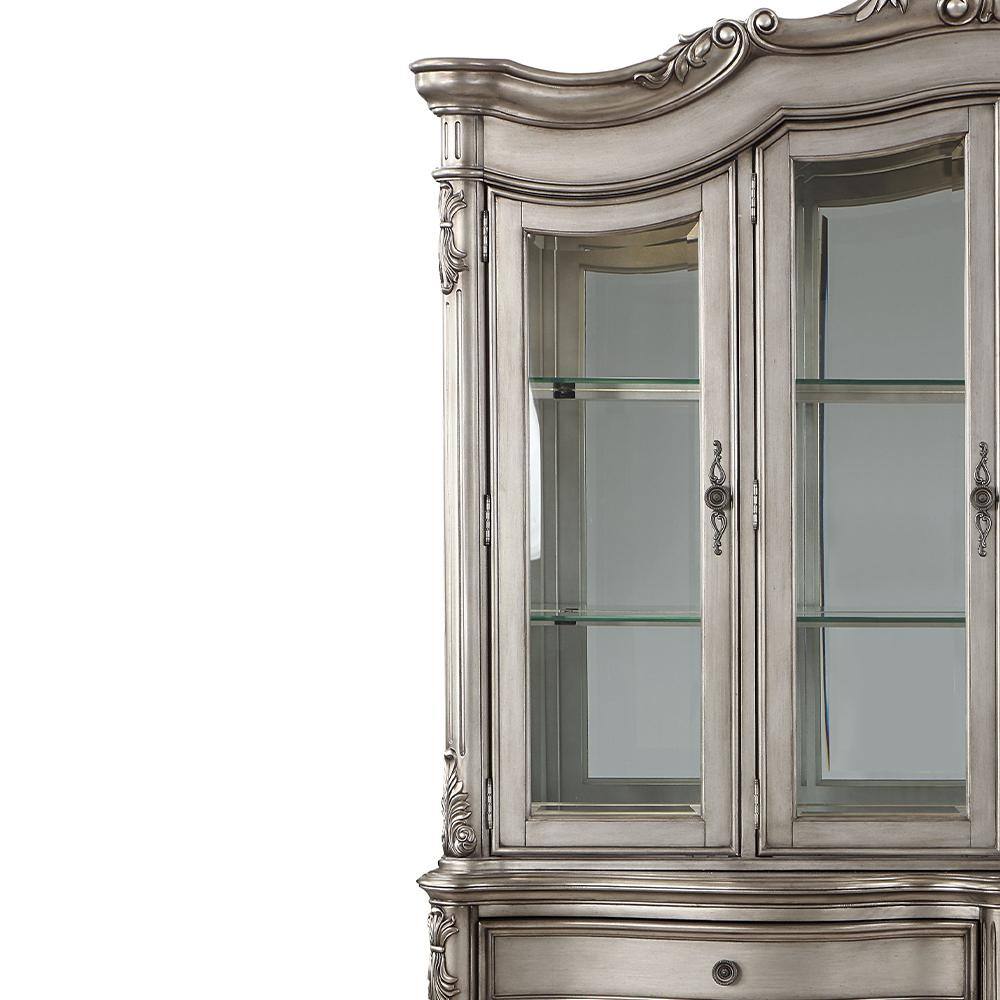Ariadne 92" Antique Platinum China Cabinet with Glass Shelves