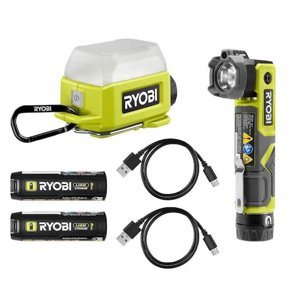 USB Lithium Cordless Pivoting Head Flashlight and Compact Area Light Kit with (2) Batteries and Charging Cables