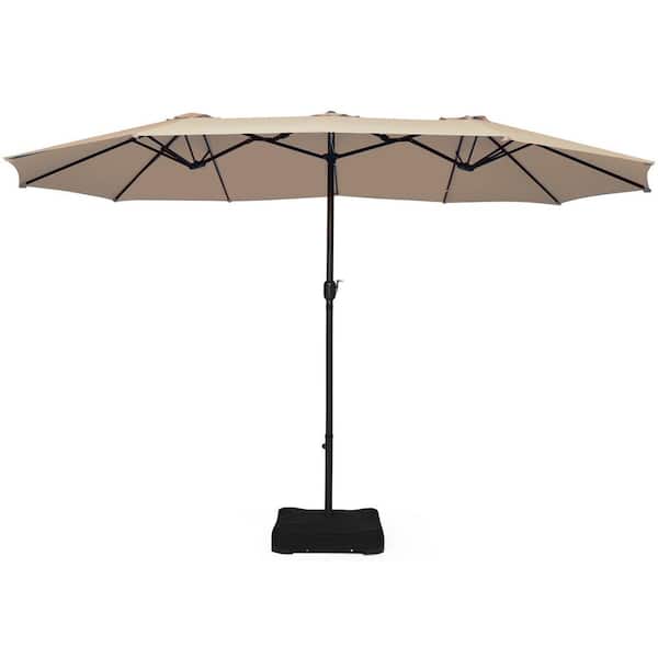 Costway 15 ft. Market Double Sided Umbrella Outdoor Patio Umbrella with Crank and Base Beige