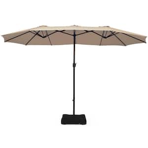 15 ft. Market Double Sided Umbrella Outdoor Patio Umbrella with Crank and Base Beige
