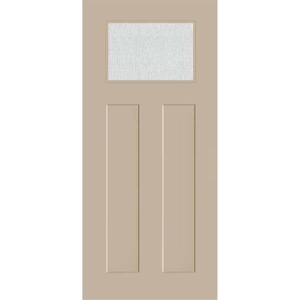 Steves & Sons Legacy 36 in. x 80 in. Universal Handing 1/4 Top lite Rain Glass Primed Sandstone Finish Fiberglass Front Door Slab