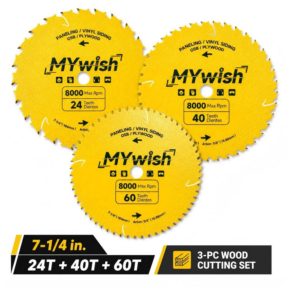 7-1/4 in. 40-Tooth Circular Saw Blade Value Pack (3-Pack), 24T 40T 60T Wood Cutting Carbide Blade Set price history on PriceWatchPro