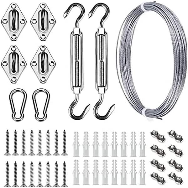 5 in. Heavy Duty Stainless Steel Sun Shade Sail Hardware Kit with 50 ft Cable Wire Ropes for Installation