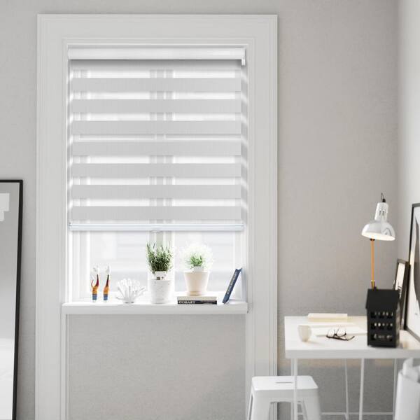 Chicology Cut-to-Size Paper White Cordless Light Filtering Dual Layer Privacy Polyester Zebra Roller Shade 19 in. W x 72 in. L