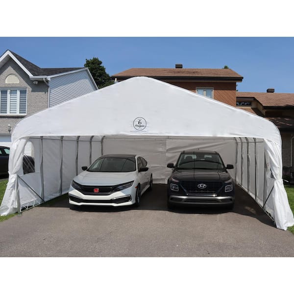 20 ft. x 20 ft. x 10.5 ft. White Steel Garage Without Floor