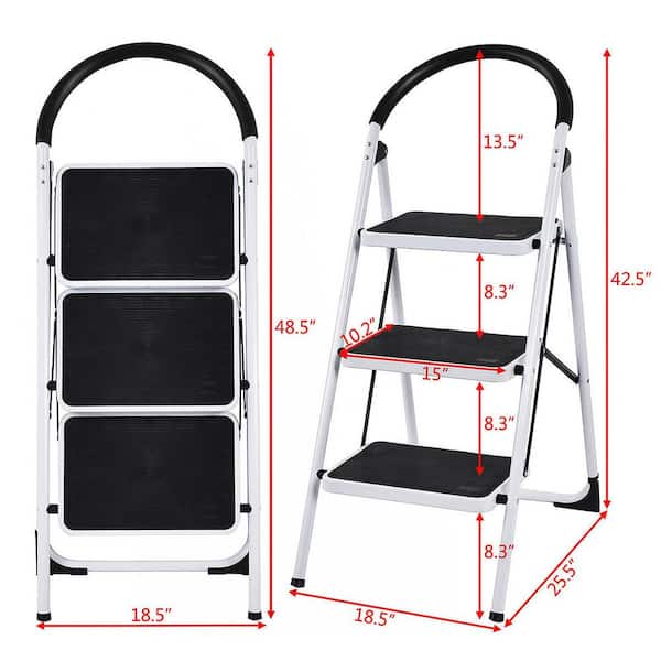 3-Step Iron Frame and PE Pedal Step Stool, 330 lbs.