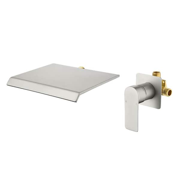 Single-Handle Wall-Mount Roman Tub Faucet with Valve Brass Modern Waterfall Bathtub Filler in Brushed Nickel