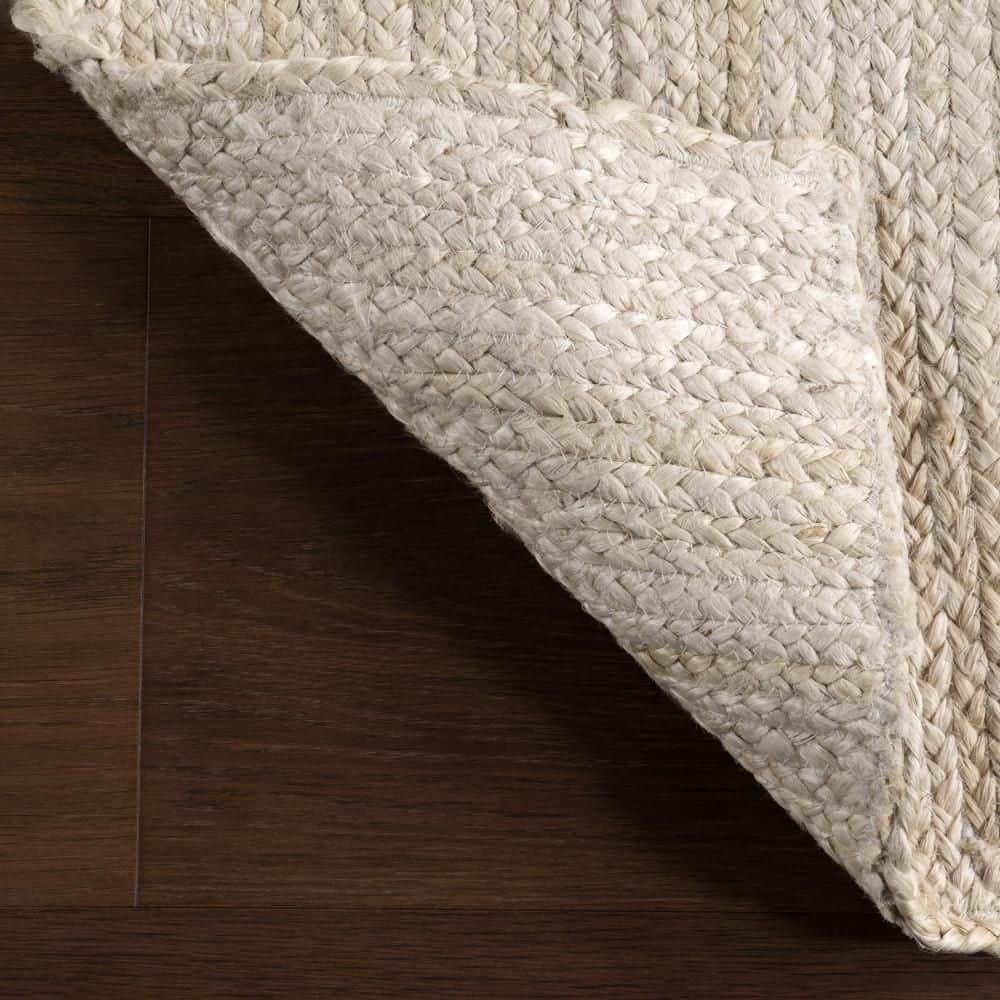 Handmade Off-White Braided Jute Rectangular Area Rug