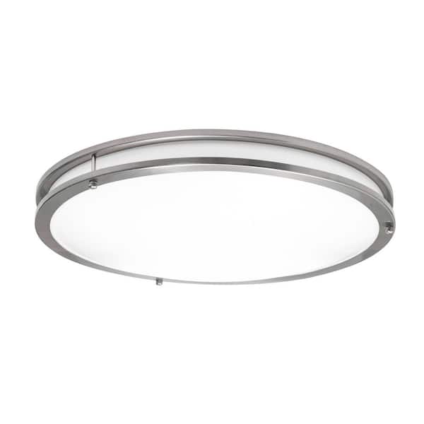 Carlisle 18 in. Satin Nickel Integrated LED Flush Mount with White Acrylic Shade