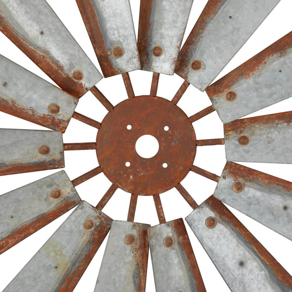 48" Gray and Brown Metal Radial Windmill Wall Sculpture