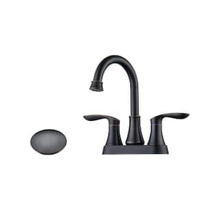 4 in. Centerset Double Handle High Arc Bathroom Faucet with Metal Pop-up Drain and Faucet Supply Lines in Bronze Color