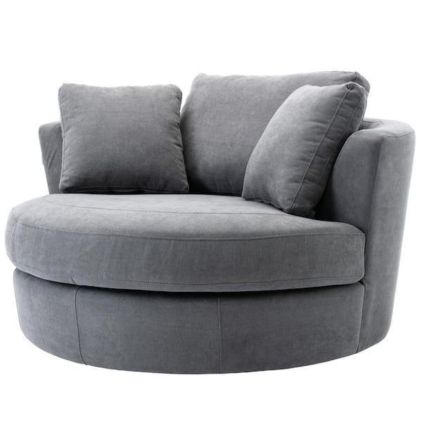 KINWELL Dark Gray Elegant Round Swivel Barrel Chair